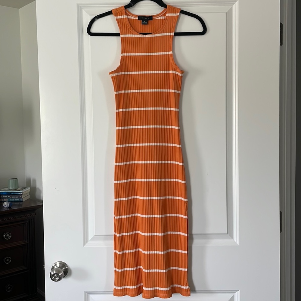 Sanctuary Orange Striped Column Midi Dress